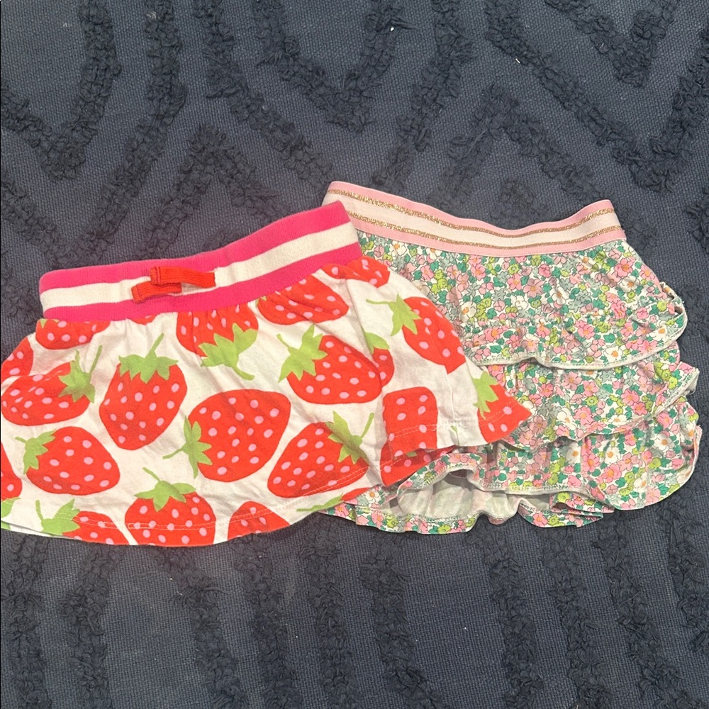 Mini Boden Strawberry & Floral Ruffle Skorts - Pink, Red, Green